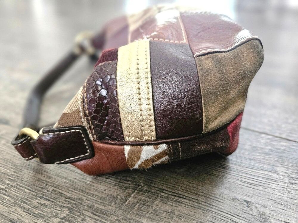 Vintage Y2K Coach Holiday Patchwork Mini Demi Hobo Bag Multi Brown Leather - Picture 5 of 11